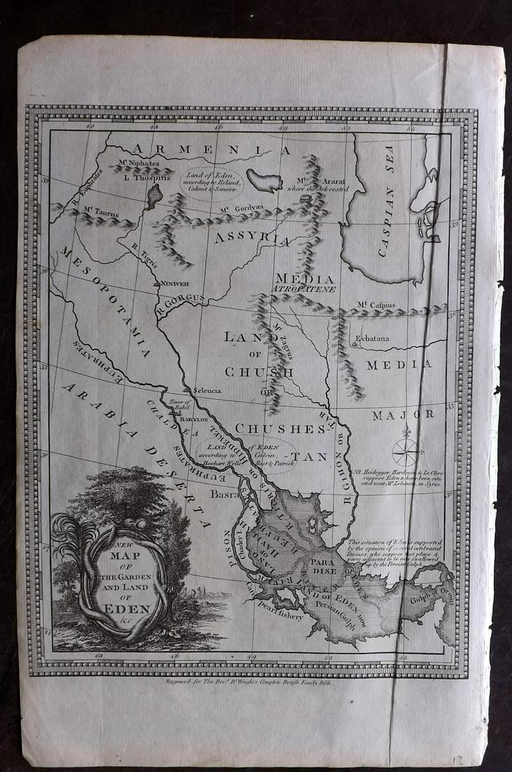 Wright, Paul 1782 Holy Land Map. Garden & Land of Eden (1 of 2)