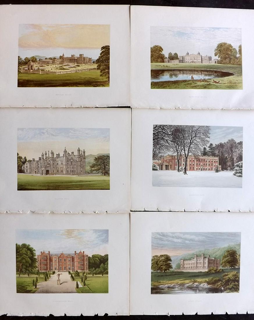 Morris Seats C1870 Lot of 6 Colour Woodblock Views: Color Printed Woodblock Published 1866-1880 by William Mckenzie, London for "Picturesque Views of Seats of Noblemen and Gentlemen of Great Britain and Ireland" by the Rev. F. O. Morris. Printed by Ben