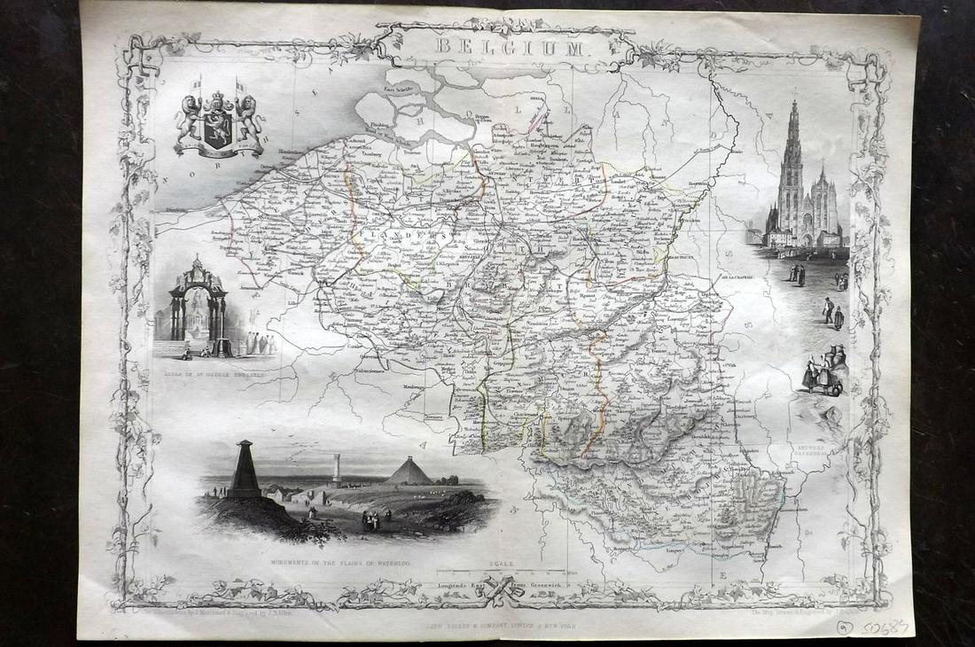 Tallis (Pub) 1853 Map of Belgium: Steel Engraved Map Published 1853-4 by John Tallis, London for "The Life and Times of the Late Duke of Wellington" by Thomas Gaspey. Drawn and Engraved by John Rapkin. Centre fold as published. Paper 