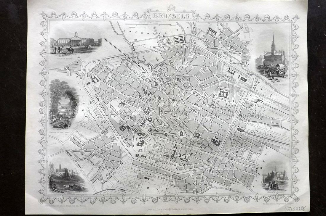 Tallis (Pub) 1853 Map of Brussels, Belgium (1 of 2)