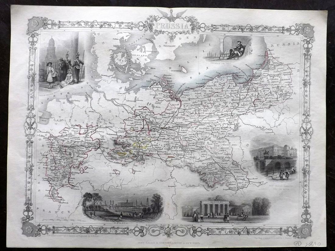 Tallis (Pub) 1853 Map of Prussia, Germany: Steel Engraved Map Published 1853-4 by John Tallis, London for "The Life and Times of the Late Duke of Wellington" by Thomas Gaspey. Drawn and Engraved by John Rapkin. Centre fold as published. Paper 
