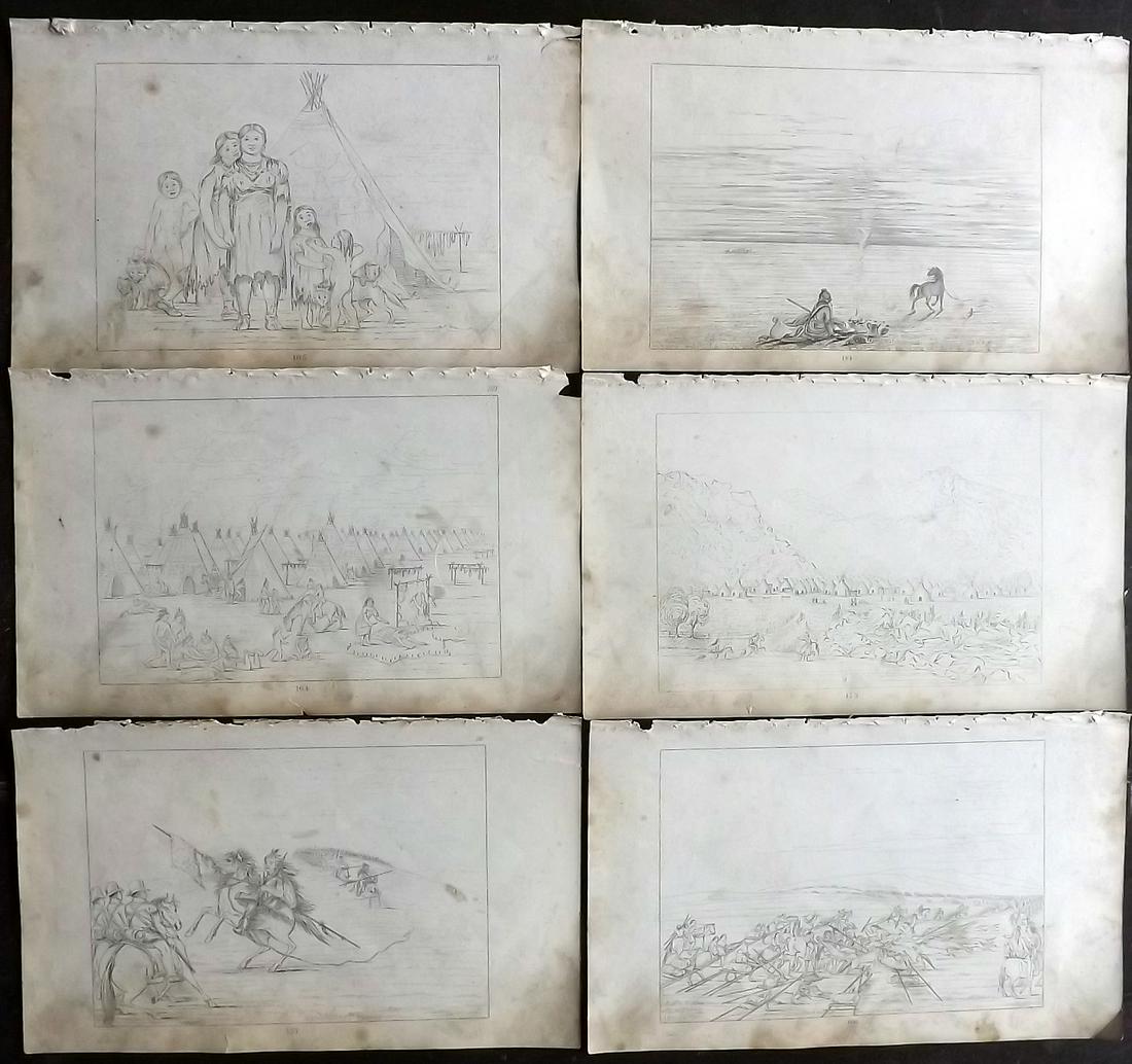 Catlin, George 1848 Lot of 6 Prints. Native Americans (1 of 2)
