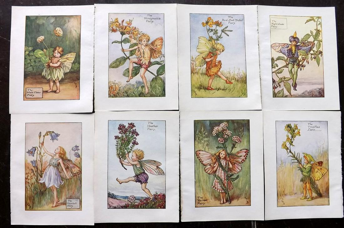 Barker, Cicely Mary C1940 Lot of 8 Flower-Fairy Prints: Lithographs Published C1935-45 by Blackie & Son, London & Glasgow for the "Flower-Fairies" Series by Cicely Mary Barker. Reverse side blank. Paper Size: 5.5 x 4 inch (14 x 10cm) Good Condition