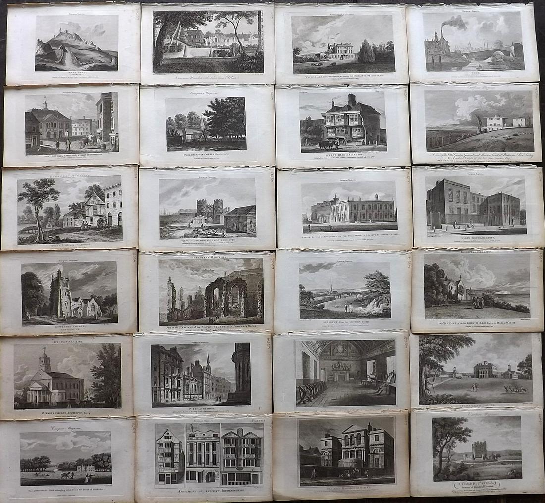 European Magazine C1800 Lot of 24 British Views: Copper Plates Published 1782-1826 London for the "European Magazine, and London Review" by Various. Paper Size: 8 x 5 inch (21 x 14cm) Very minor toning in parts. Good Condition