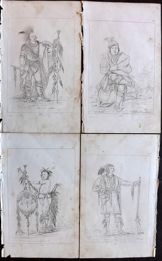 Catlin, George 1848 Lot of 4 Prints. Native Americans (1 of 2)
