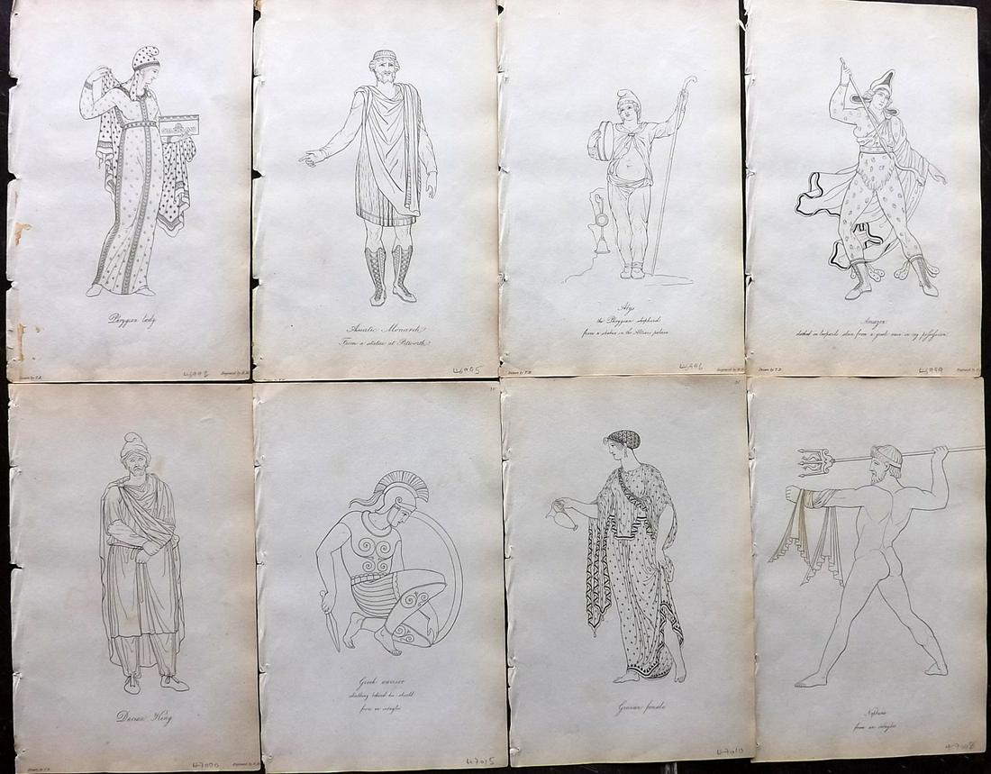 Hope, Thomas 1809 Lot of 8 Ancient Costume Prints: Etchings Published 1809, London for "Costume of the Ancients" by Thomas Hope. Paper Size: 8.5 x 5.5 inch (22 x 14cm) Very minor background toning, otherwise fine