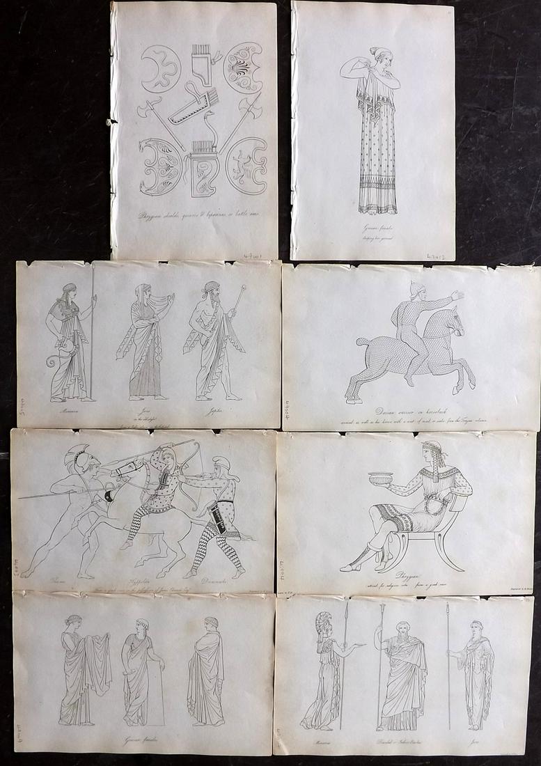 Hope, Thomas 1809 Lot of 8 Ancient Costume Prints: Etchings Published 1809, London for "Costume of the Ancients" by Thomas Hope. Paper Size: 8.5 x 5.5 inch (22 x 14cm) Very minor background toning, otherwise fine