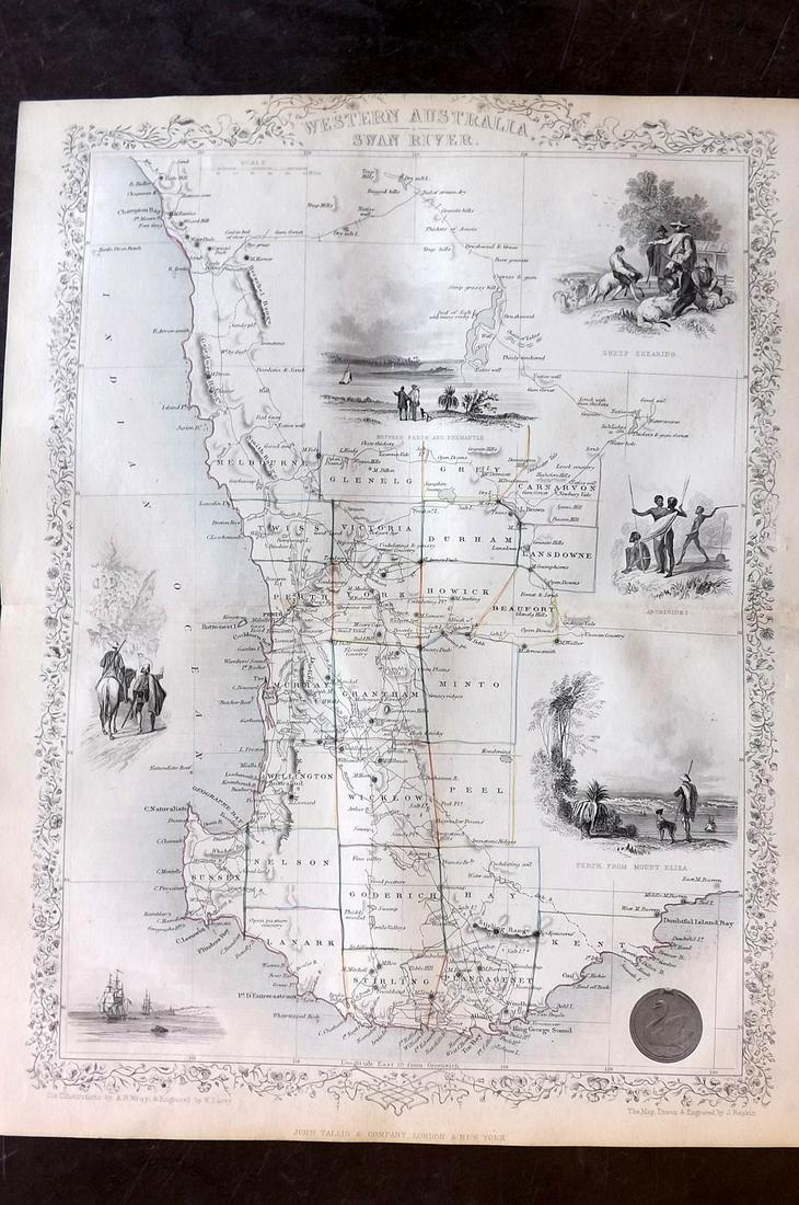 Tallis, John (Pub) 1852 Map. West Australia, Swan River (1 of 2)