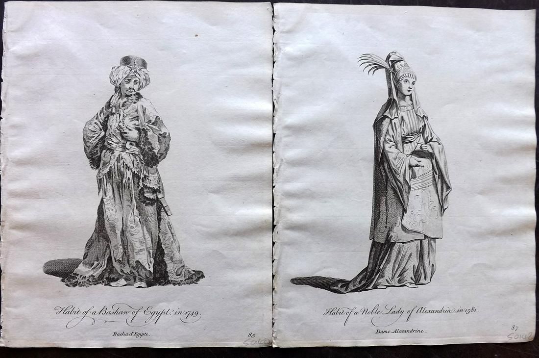 Jefferys, Thomas C1760 Pair of Prints. Egypt: Copper Plates Published 1757-72, London for "Collection of the Dresses of Different Nations, Antient and Modern" by Thomas Jefferys. Illustrated after Holbein, Van Dyck, Hollar and others. Paper Size: