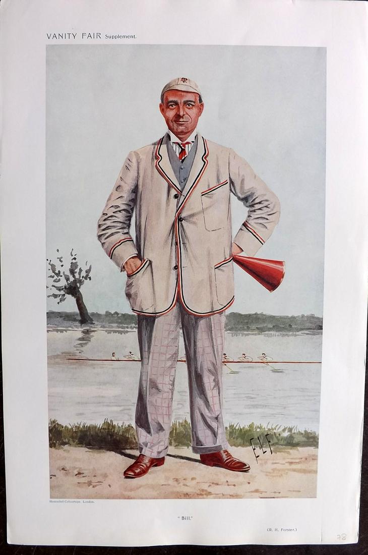 Vanity Fair Print 1910 Robert Forster, Rowing: Chromolithograph Published 1869-1914, London for "Vanity Fair" Paper Size: 15 x 10 inch (38 x 25cm) Good Condition