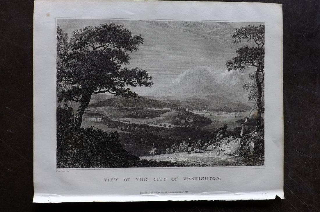 Clarke, J. W. 1825 Print. View of Washington, USA (1 of 2)
