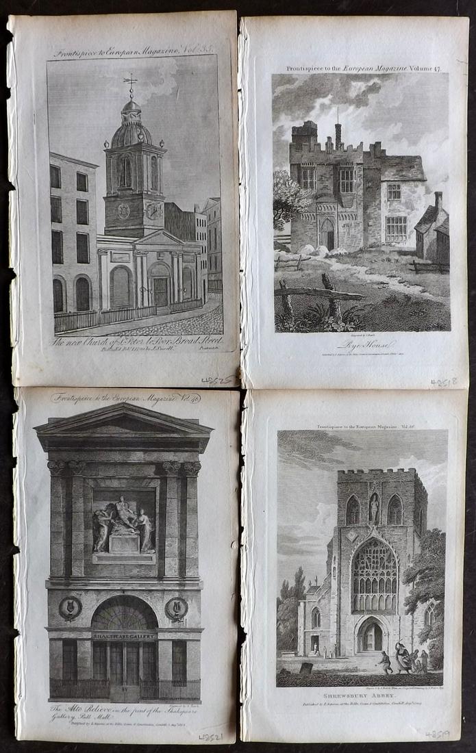 European Magazine C1800 Lot of 4 British Views: Copper Plate Published 1782-1826 London for the "European Magazine, and London Review" by Various. Paper Size: 8 x 5 inch (21 x 14cm) One with minor toning. Good Condition