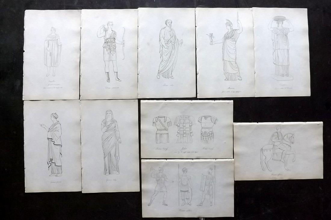 Hope, Thomas 1809 Lot of 10 Ancient Costume Prints: Etchings Published 1809, London for "Costume of the Ancients" by Thomas Hope. Paper Size: 8.5 x 5.5 inch (22 x 14cm) Very minor background toning, otherwise fine