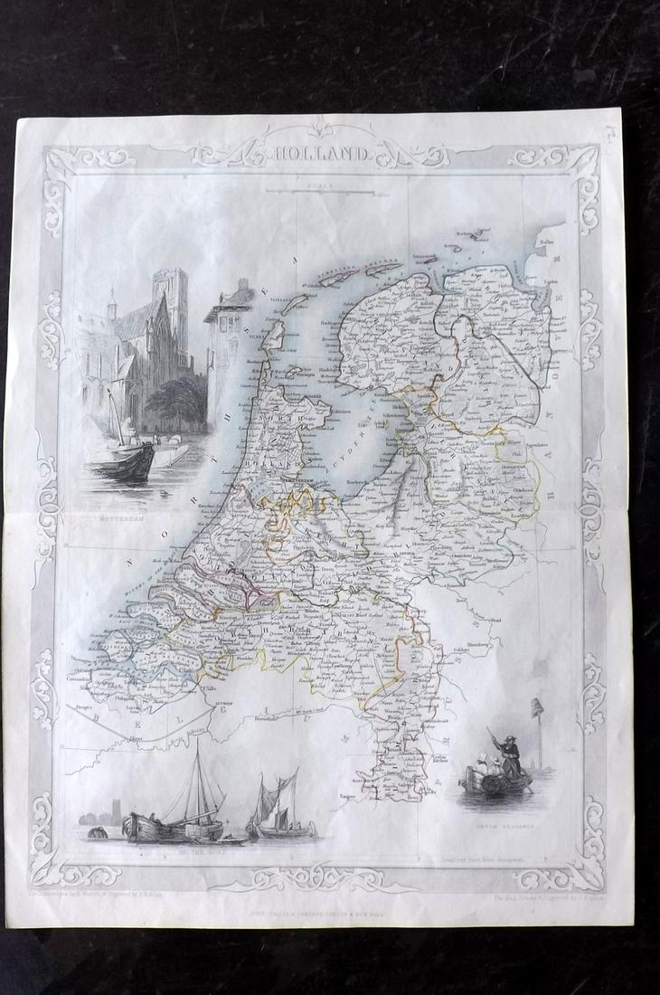Tallis, John (Pub) 1856 Map. Holland Netherlands: Steel Engraved Map Published 1853-4 by John Tallis, London for "The Life and Times of the Late Duke of Wellington" by Thomas Gaspey. Centre fold as published. Drawn and Engraved by John Rapkin. Paper 