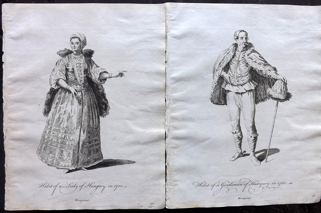 Jefferys, Thomas C1760 Pair of Prints. Hungary: Copper Plates Published 1757-72, London for "Collection of the Dresses of Different Nations, Antient and Modern" by Thomas Jefferys. Illustrated after Holbein, Van Dyck, Hollar and others. Paper Size: