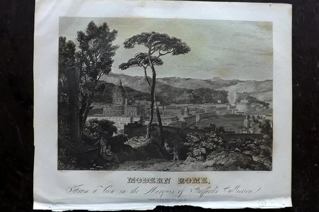 Clarke, J. W. 1823 Print. View of Rome, Italy (1 of 2)