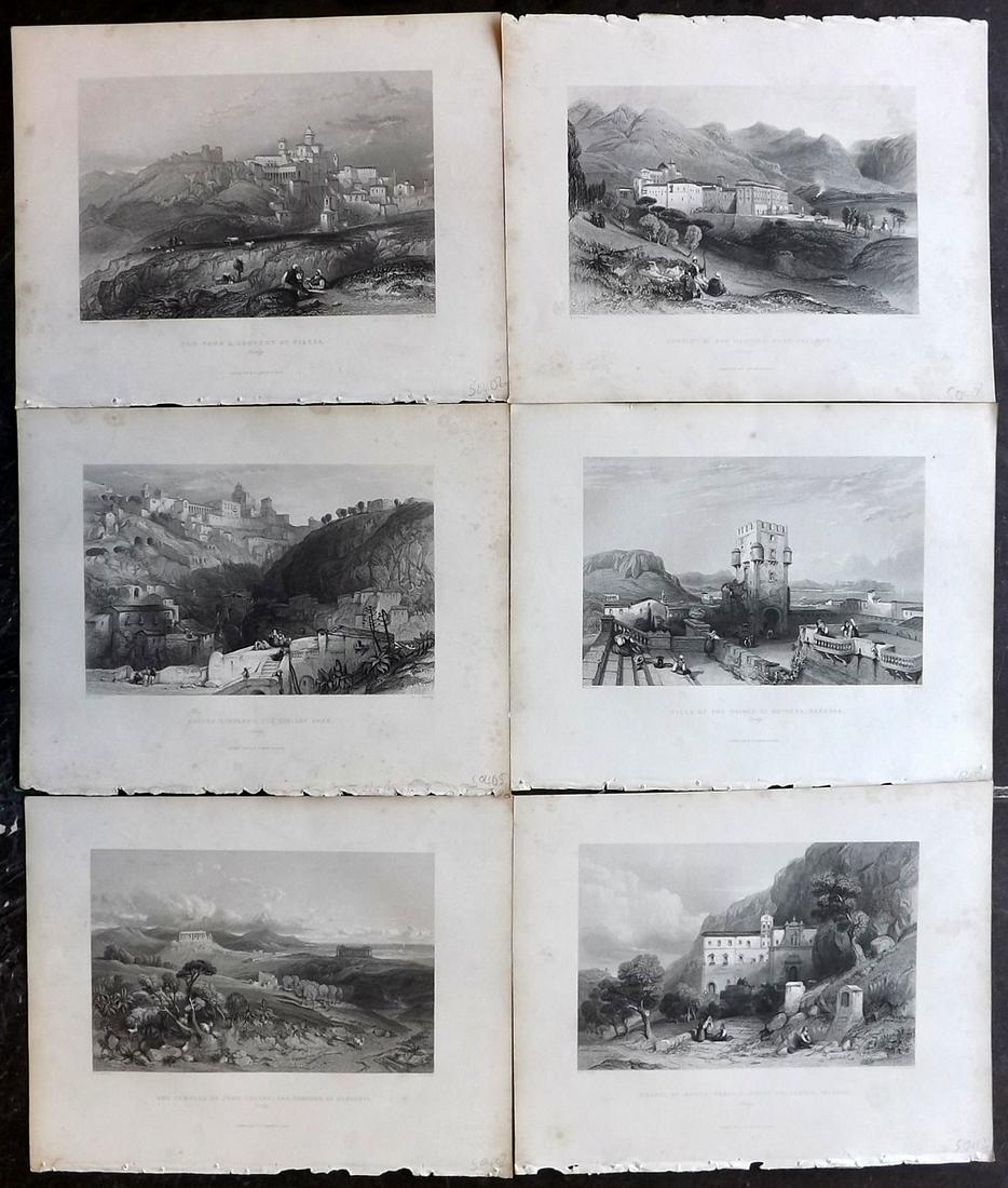 Wright, George 1840 Lot of 6 Prints of Sicily, Italy: All of Sicily. Steel Engravings Published 1840 by Fisher & Son, London for "The Shores and Islands of the Mediterranean" By the Rev. George Newham Wright. Paper Size: 10.5 x 8 inch (27 x 21cm) Minor m