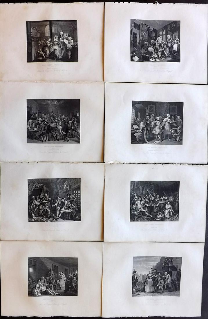 Hogarth, William C1870 Set of 8 Prints. Rake's Progress (1 of 2)