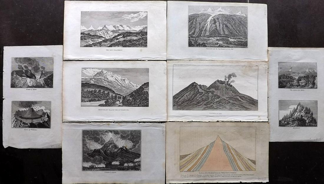 Shaw, Simeon 1823 Lot of 8 Prints. Mountains Volcanoes (1 of 2)