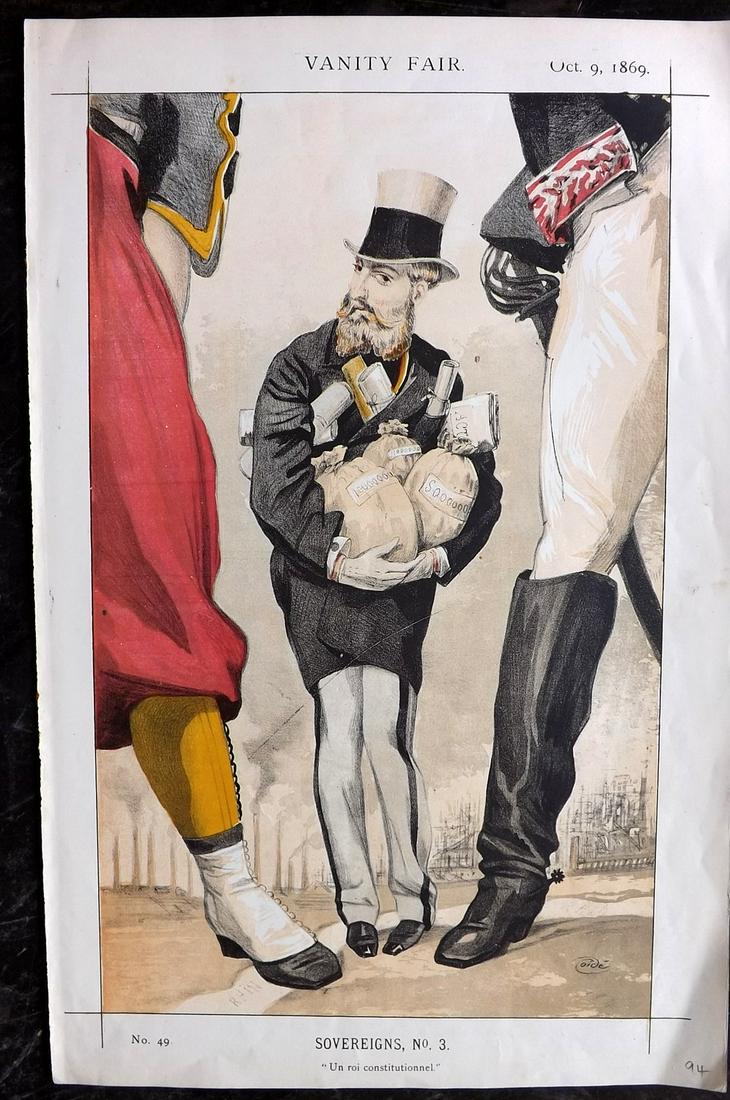 Vanity Fair Print 1869 Leopold II of Belgium, Royal: Chromolithograph Published 1869-1914, London for "Vanity Fair" With accompanying descriptive text. Paper Size: 14 x 9 inch (36 x 23cm) Good Condition