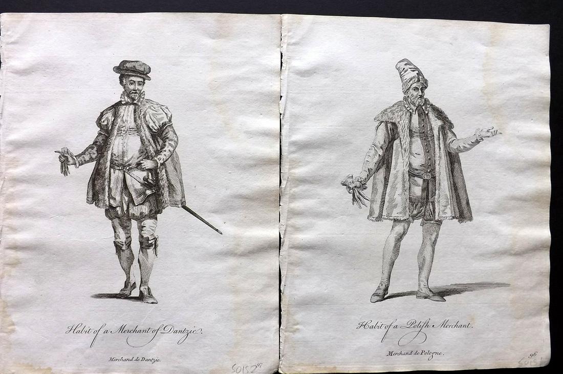 Jefferys, Thomas C1760 Pair of Prints. Poland: Copper Plates Published 1757-72, London for "Collection of the Dresses of Different Nations, Antient and Modern" by Thomas Jefferys. Illustrated after Holbein, Van Dyck, Hollar and others. Paper Size: