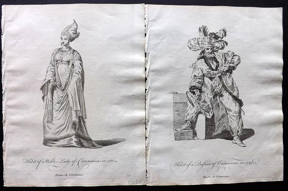 Jefferys, Thomas C1760 Pair of Prints. Turkey: Copper Plates Published 1757-72, London for "Collection of the Dresses of Different Nations, Antient and Modern" by Thomas Jefferys. Illustrated after Holbein, Van Dyck, Hollar and others. Paper Size: