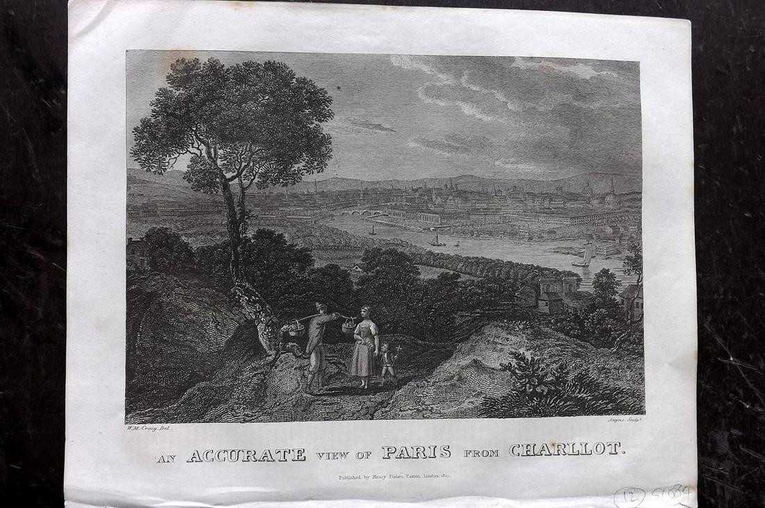 Clarke, J. W. 1822 Print. View of Paris, France (1 of 2)