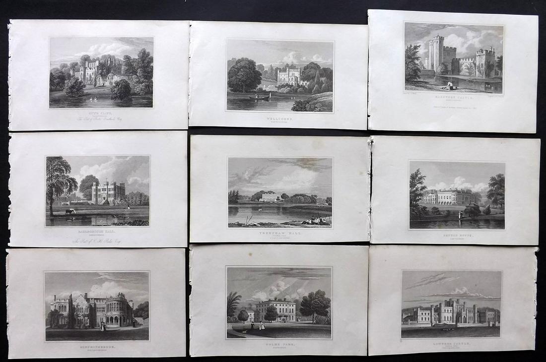 Neale, John C1830 Lot of 9 British Engraved Views: Steel Engravings Published 1824-31, London for "Views of the Seats of the Noblemen and Gentlemen in England, Wales, Scotland and Ireland" by John Preston Neale, Thomas Moule and others. Paper Size: 8 