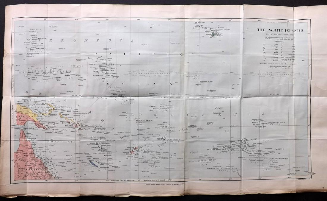 Stanford (Pub) 1894 Map of The Pacific Islands: Lithograph Maps Published 1894 by Edward Stanford, London for "Stanford's Compendium of Geography and Travel. Australasia. Malaysia and the Pacific Archipelagoes" by Dr. A. R. Wallace's and F. H. H. G