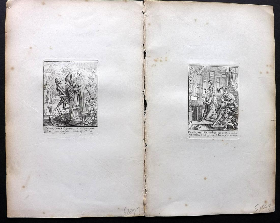 Hollar & Holbein - Dance of Death 1816 Pair of Prints: Copper Plates Published 1816, London for "The Dance of Death; From the Original Designs by Hans Holbein" Engraved by Wenceslaus Hollar. Paper Size: 8.5 x 5.5 inch (22 x 14cm) Some tone spotting in mar