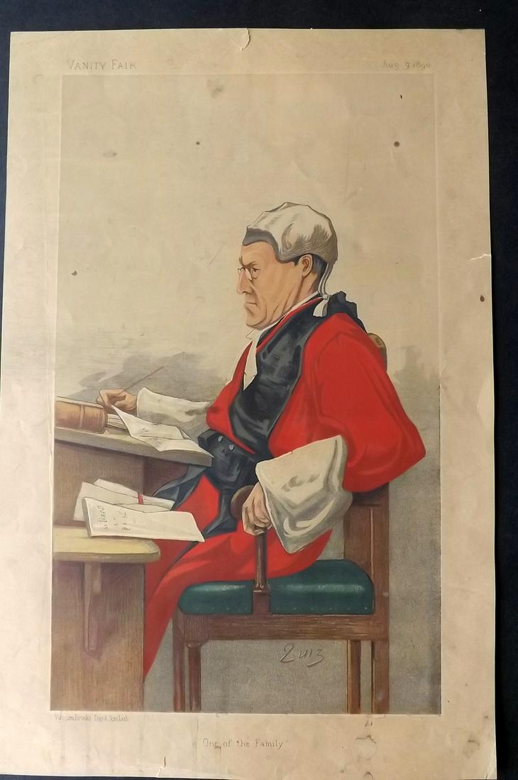 Vanity Fair Print 1890 Charles E. Pollock, Red Robe: Chromolithograph Published 1869-1914, London for "Vanity Fair" Paper Size: 15 x 10 inch (38 x 25cm) Sold with faults. Heavy browning/toning. A couple of small margin tears