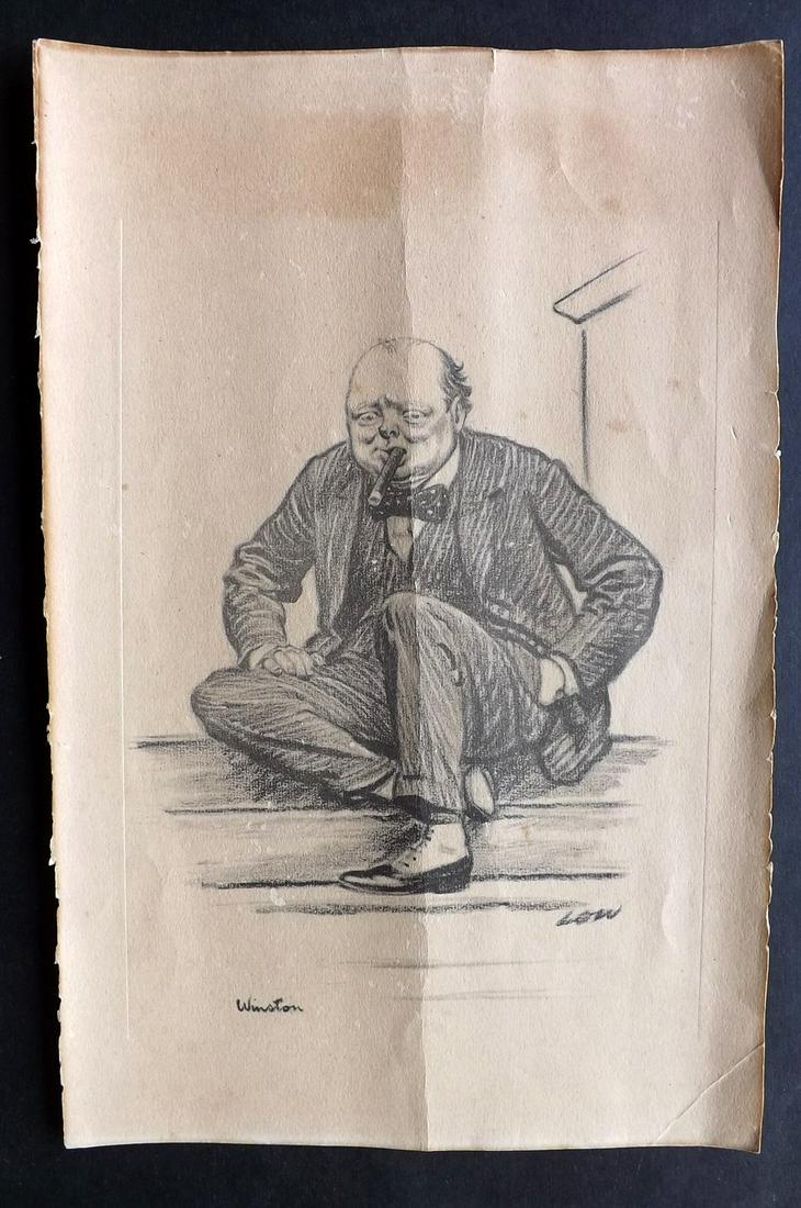 New Statesmen 1926 Folio Portrait. Winston Churchill: Lithographs Published 1926, London for "The New Statesman" Uncommon. Drawn by David Law. Paper Size: 13 x 9 inch (33 x 23cm) Some browning. Good Condition overall