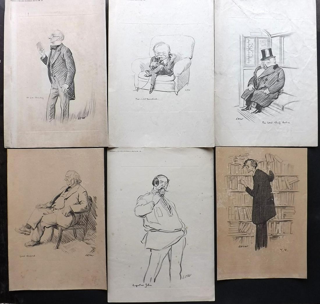 New Statesmen 1926 Lot of 6 Caricature Portraits: Lithographs Published 1926, London for "The New Statesman" Uncommon. Drawn by David Law. Paper Size: 13 x 9 inch (33 x 23cm) Some browning. Good Condition overall