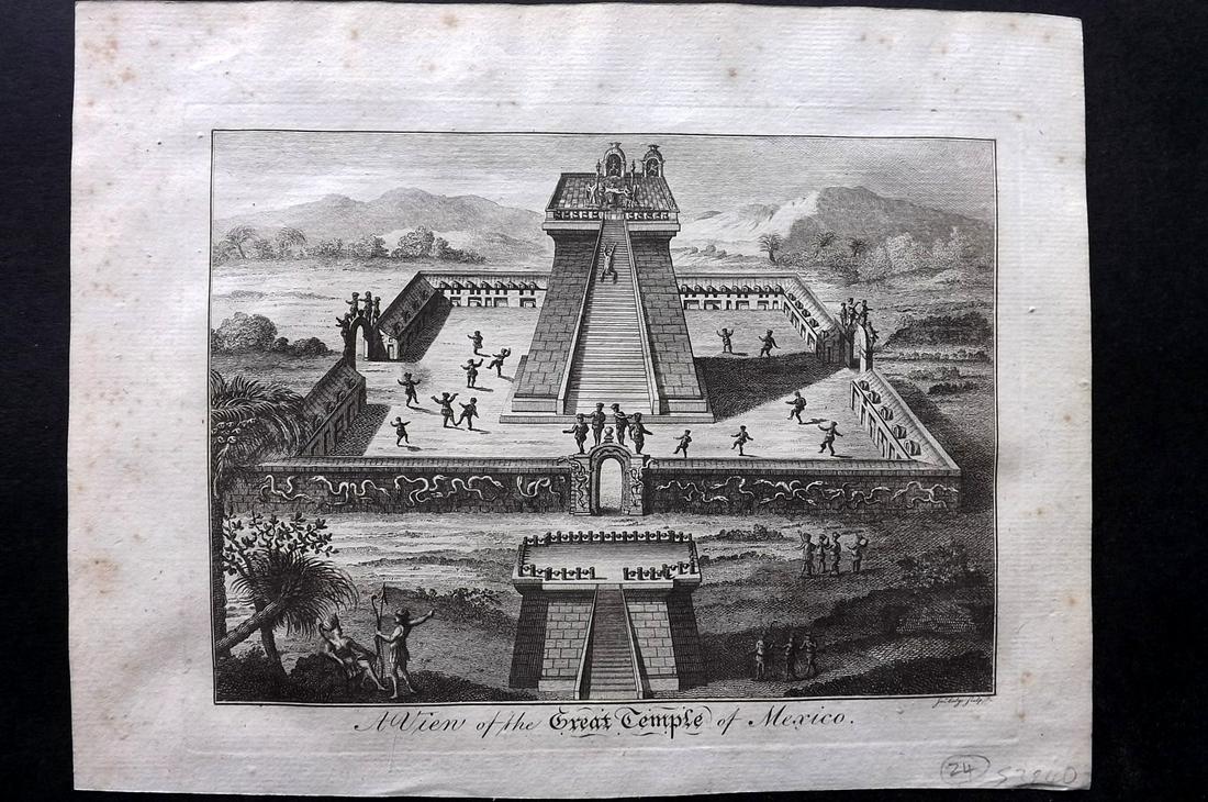 Russell, William 1778 Rare Print. Great Temple, Mexico: Copper Plate Published 1778, London for "The History of America, From Its Discovery by Columbus to the Conclusion of the Late War" by William Russell. Rare. Paper Size: 10 x 8 inch (26 x 20cm) Some ma