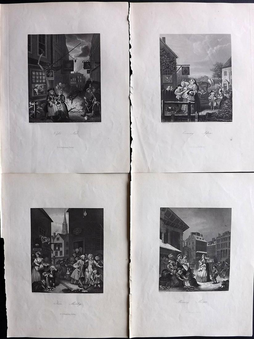 Hogarth, William 1870 Set of 4 Prints. Times of Day (1 of 2)