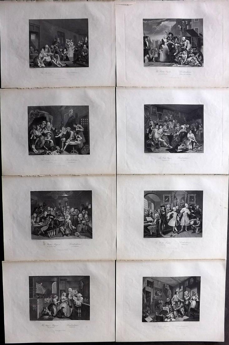 Hogarth, William 1870 Set of 8 Prints. Rakes Progress (1 of 2)