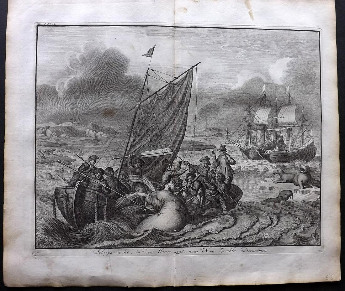 Le Clerc, Jean 1730 LG Print Hunting Walrus Nova Zembla (1 of 2)