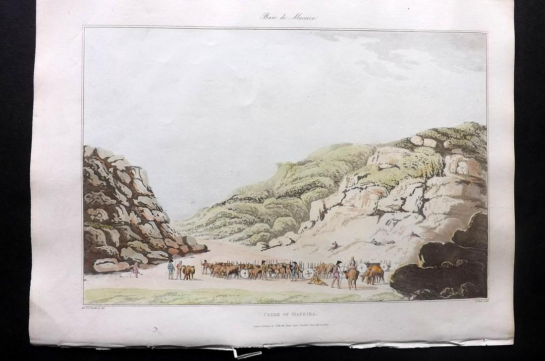 Bradford, William 1809 Folio HC Print. Maceira Portugal: Folio Hand Colored Aquatint Published 1809, London for "Sketches of the Country, Character, and Costume in Portugal and Spain..." by Rev. William Bradford. Paper Size: 14.5 x 10.5 inch (37 x 27cm) Goo