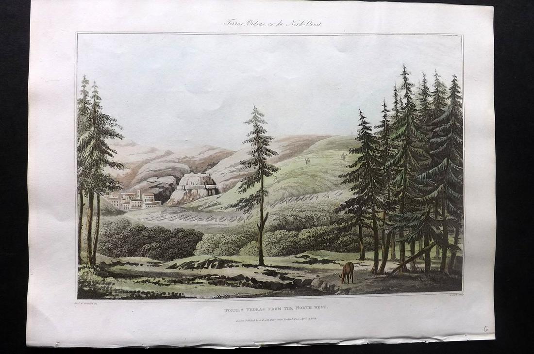 Bradford, William 1809 HC Print. Torres Vedras Portugal: Folio Hand Colored Aquatint Published 1809, London for "Sketches of the Country, Character, and Costume in Portugal and Spain..." by Rev. William Bradford. Paper Size: 14.5 x 10.5 inch (37 x 27cm) Goo