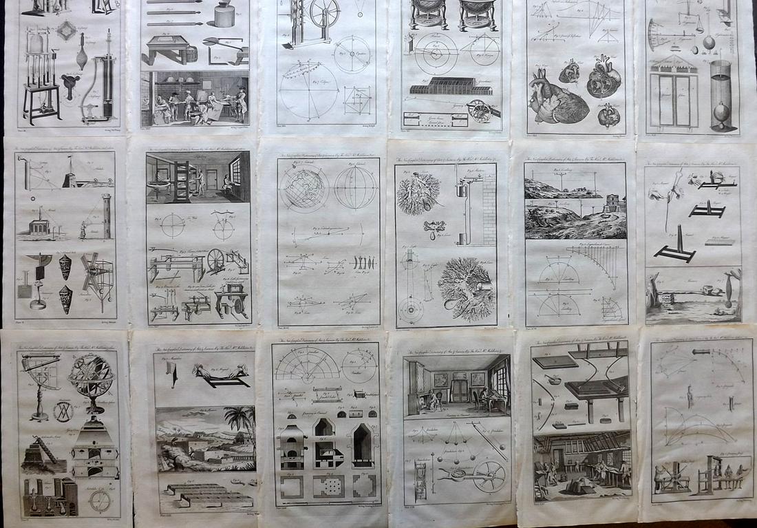 Middleton, Erasmus 1778 Lot of 18 Folio Science Prints: Multi-Subject plates - different images on each plate. Folio Copper Plates Published 1778, London for "The New Complete Dictionary of Arts and Sciences" by the Rev. Erasmus Middleton and others. Paper