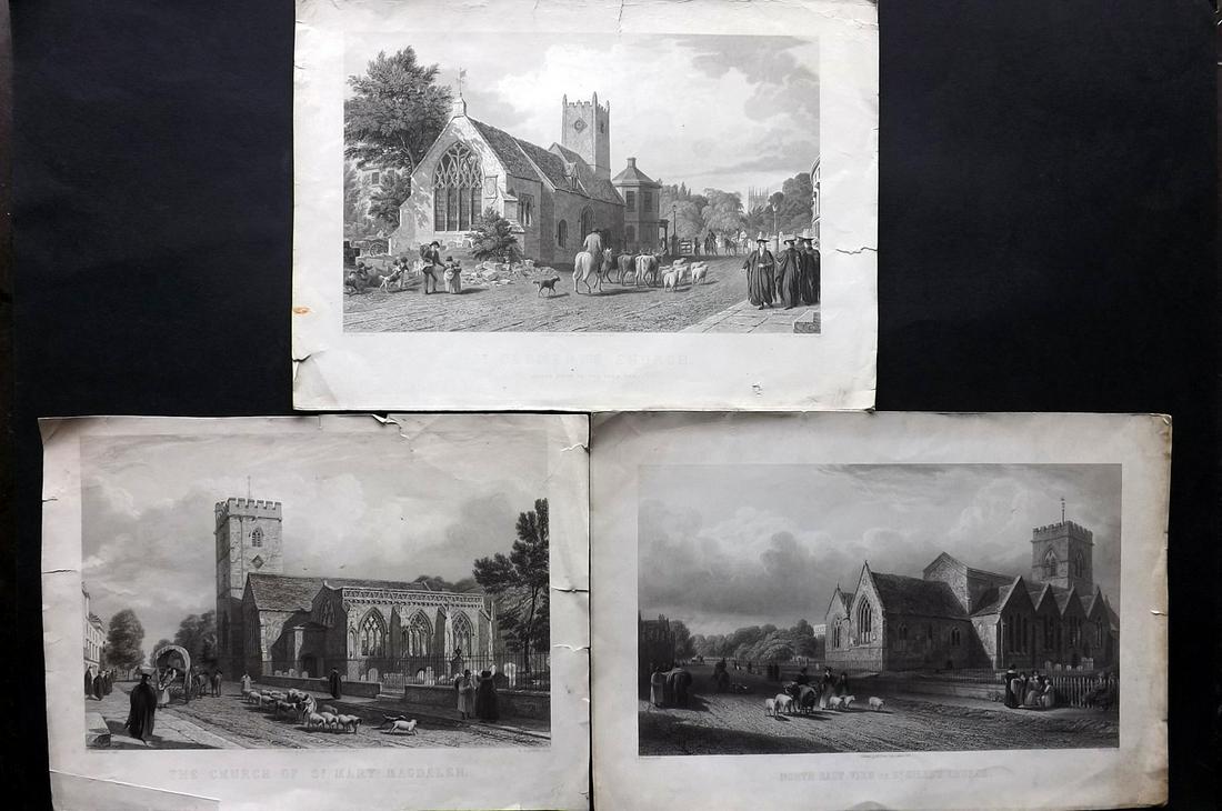Oxford Almanack 1836-45 Lot of 3 Folio Prints: Folio Steel Engravings Published 1674-Onwards for "The Oxford Almanack" Drawn by F. Mackenzie. Engraved Le Kreux and Radclyffe. Paper Size: 15 x 11 inch (38 x 28cm) Approx. Several margin tears, one e