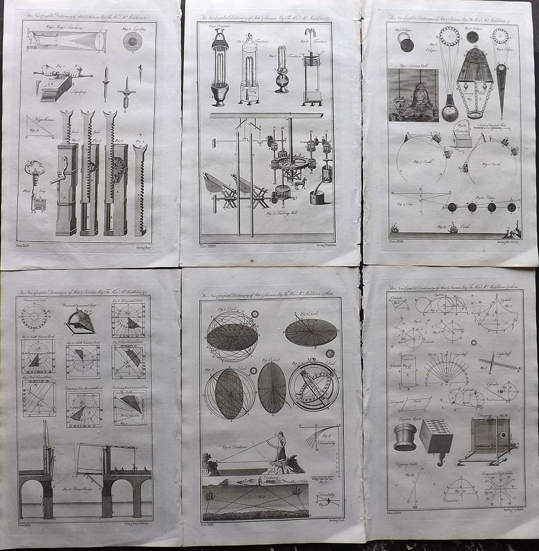 Middleton, Erasmus 1778 Lot of 6 Folio Science Prints: Multi Subject images on each plate. Folio Copper Plates Published 1778, London for "The New Complete Dictionary of Arts and Sciences" by the Rev. Erasmus Middleton and others. Paper Size: 13.75 x 8.5 