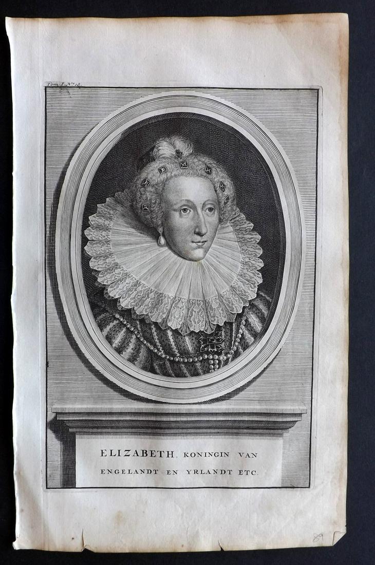 Le Clerc, Jean 1730 Folio Portrait. Queen Elizabeth I (1 of 2)