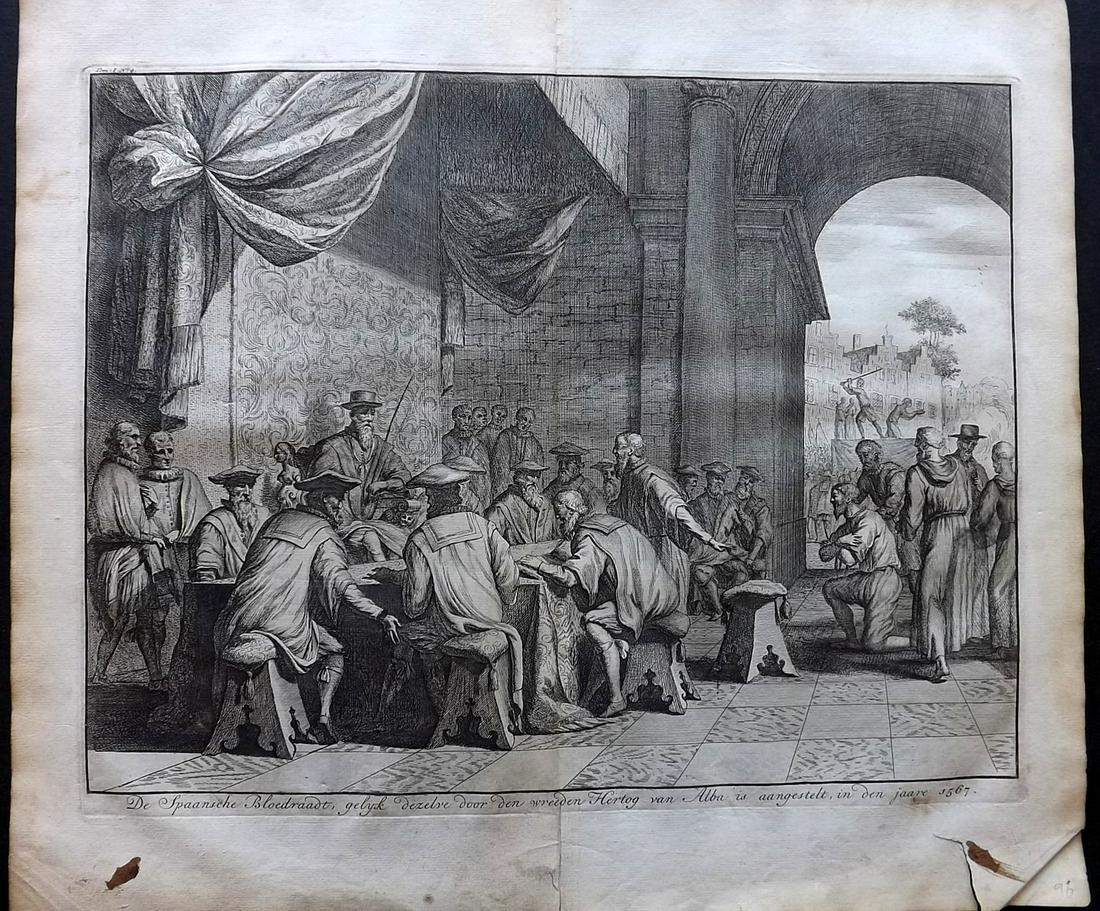 Le Clerc, Jean 1730 Print. Council of Troubles, Holland (1 of 2)