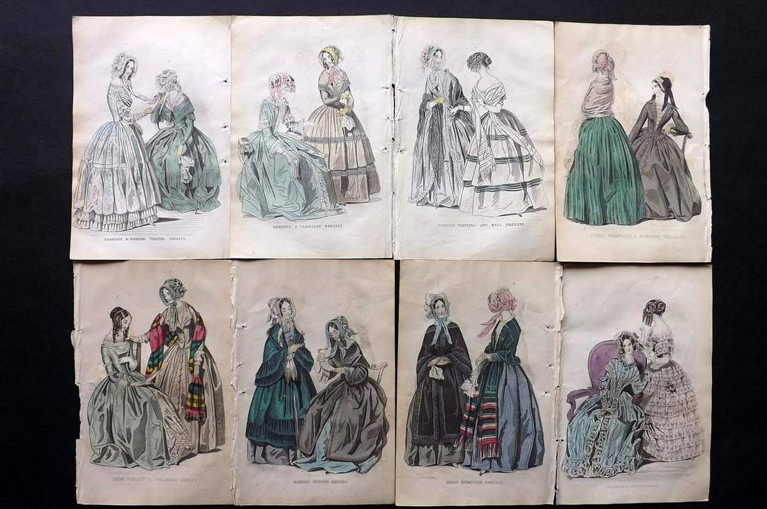 Ladies Cabinet 1844 Lot of 8 Hand Col Fashion Plates (1 of 2)