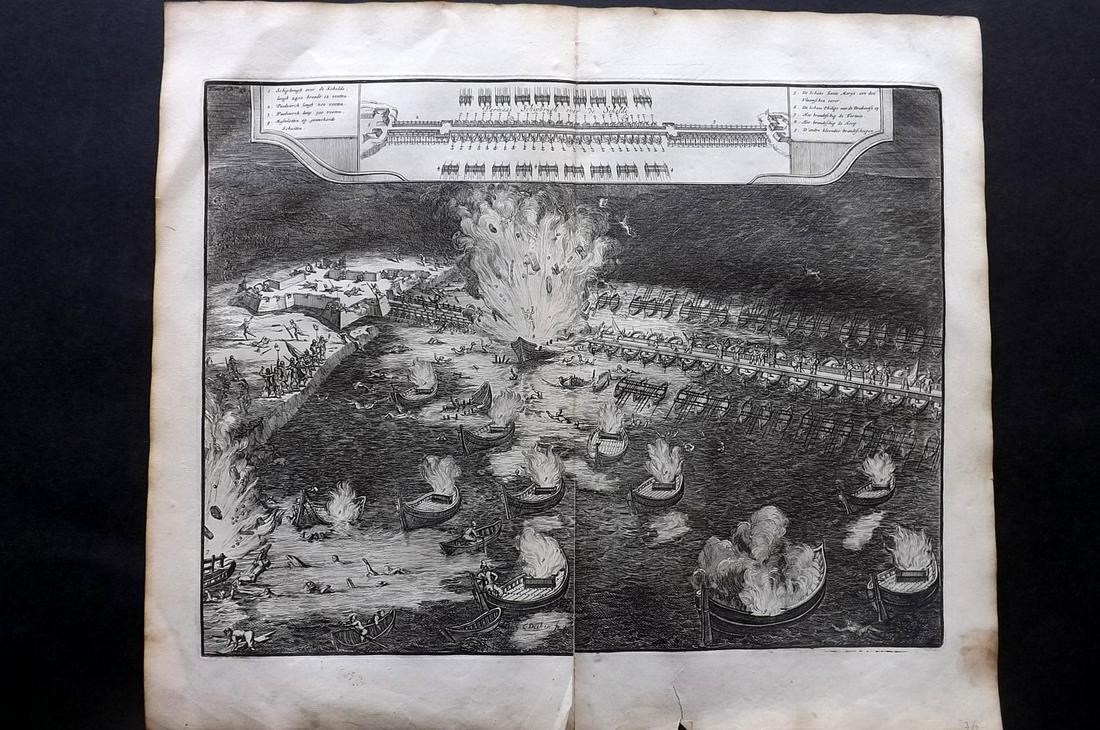 Le Clerc, Jean 1730 LG Print. Boat Explsion, Scheldt (1 of 2)