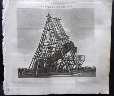 Phillips, Richard 1822 Astronomy. Herschels Telescope: Copper Plate Published 1822, London for "The Wonders of the Heavens Displayed, in Twenty Lectures" by Richard Phillips. Paper Size: 7.5 x 7 inch (19 x 18cm) Good Condition