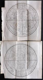 Phillips, Richard 1822 Celestial Map (2) Constellations: Copper Plates Published 1822, London for "The Wonders of the Heavens Displayed, in Twenty Lectures" by Richard Phillips. Paper Size: 8.5 x 8 inch (22 x 21cm) Folds as issued. Very minor toning. Good