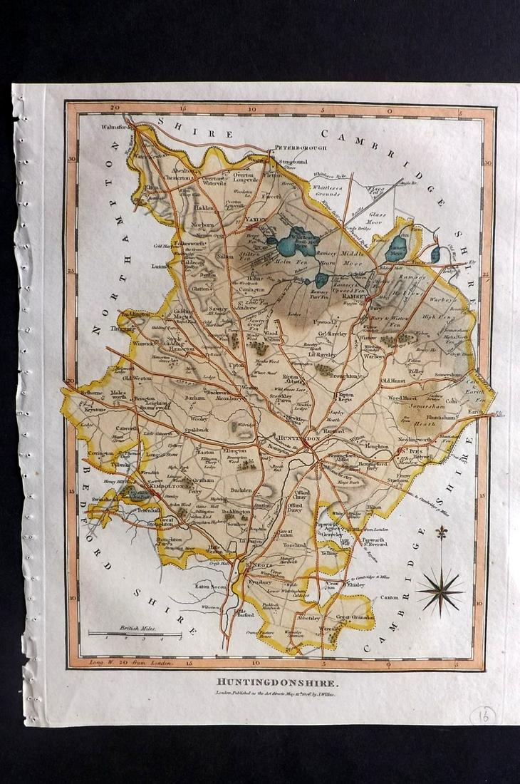 Wilkes, John 1806 Hand Col Map. Huntingdonshire (1 of 2)