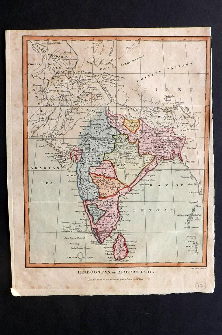 Wilkes, John 1807 Hand Col Map. Modern India (1 of 2)